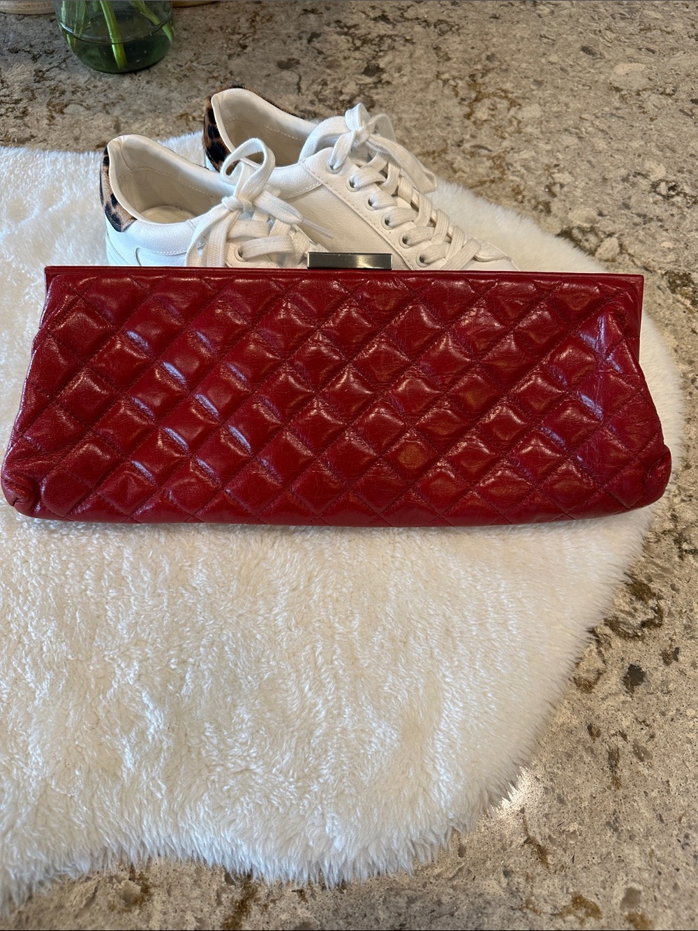 Quilted Red Leather Clutch Bag